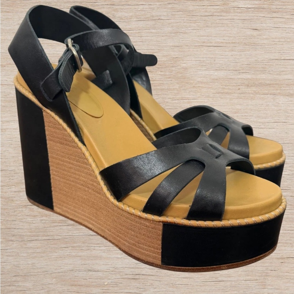 See By Chloe Black and Tan Leather Wedges